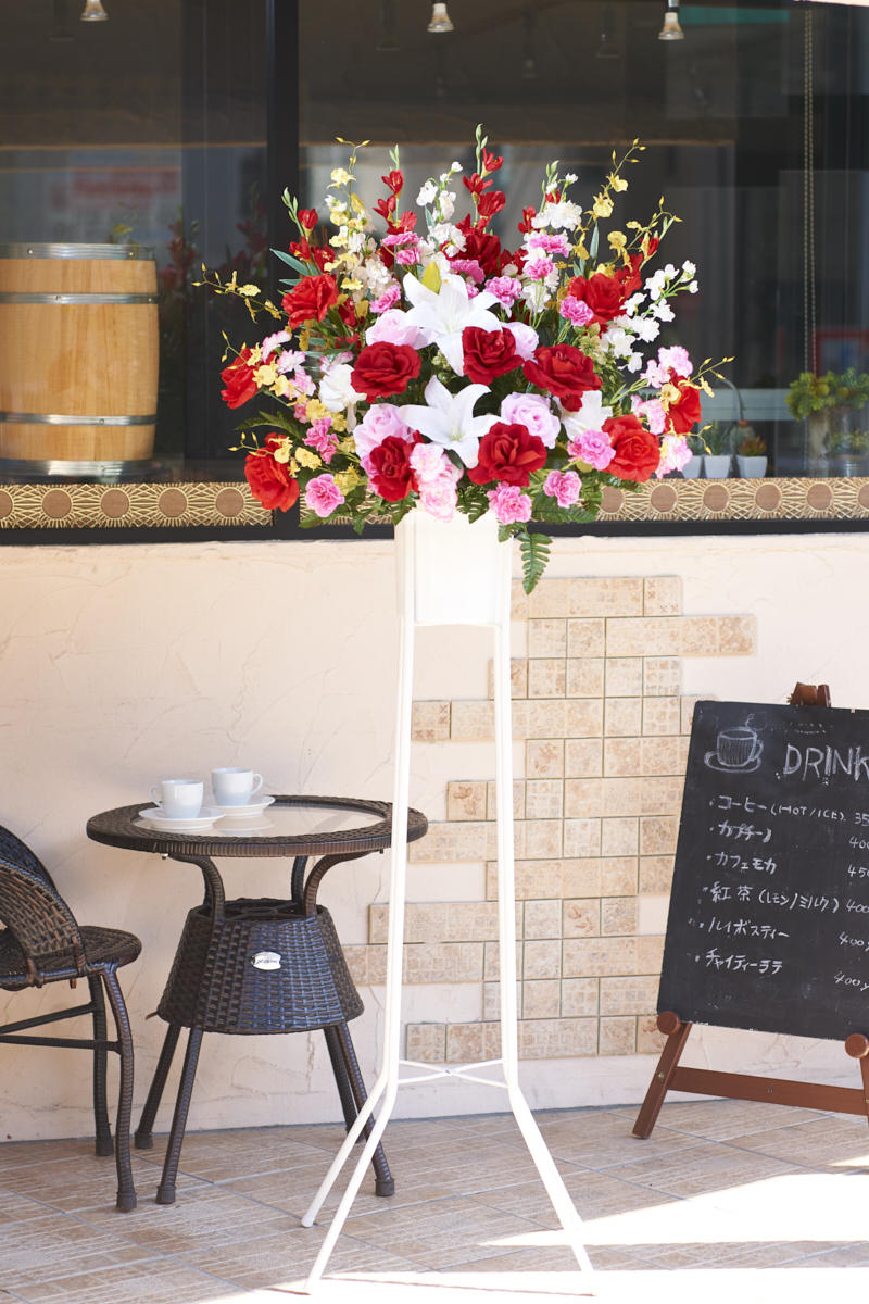 造花のスタンド花（スタンドフラワー、花輪）を開店祝いやイベントへ 
